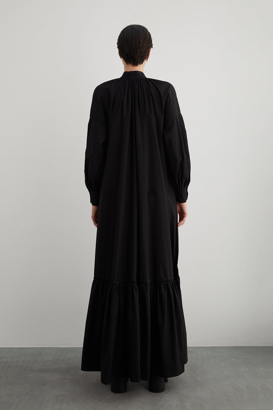 Embroidery Detailed Lace Up A Form Black Poplin Dress Fınal Item - Porterist 4