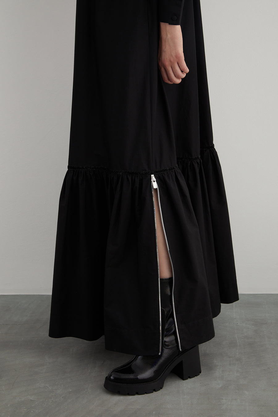 Embroidery Detailed Lace Up A Form Black Poplin Dress Fınal Item - Porterist 3
