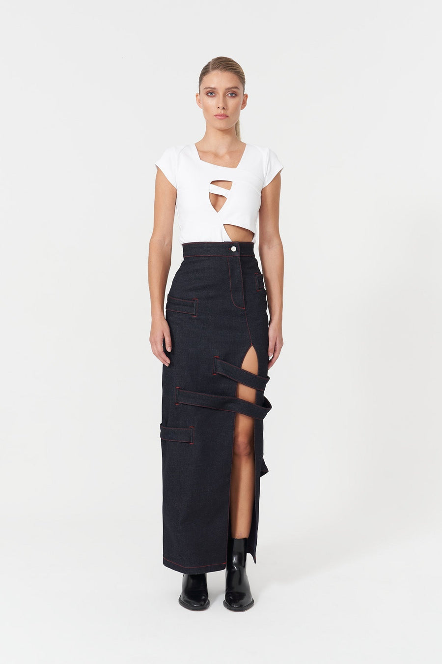 Assymetric Cut Out White T-Shirt