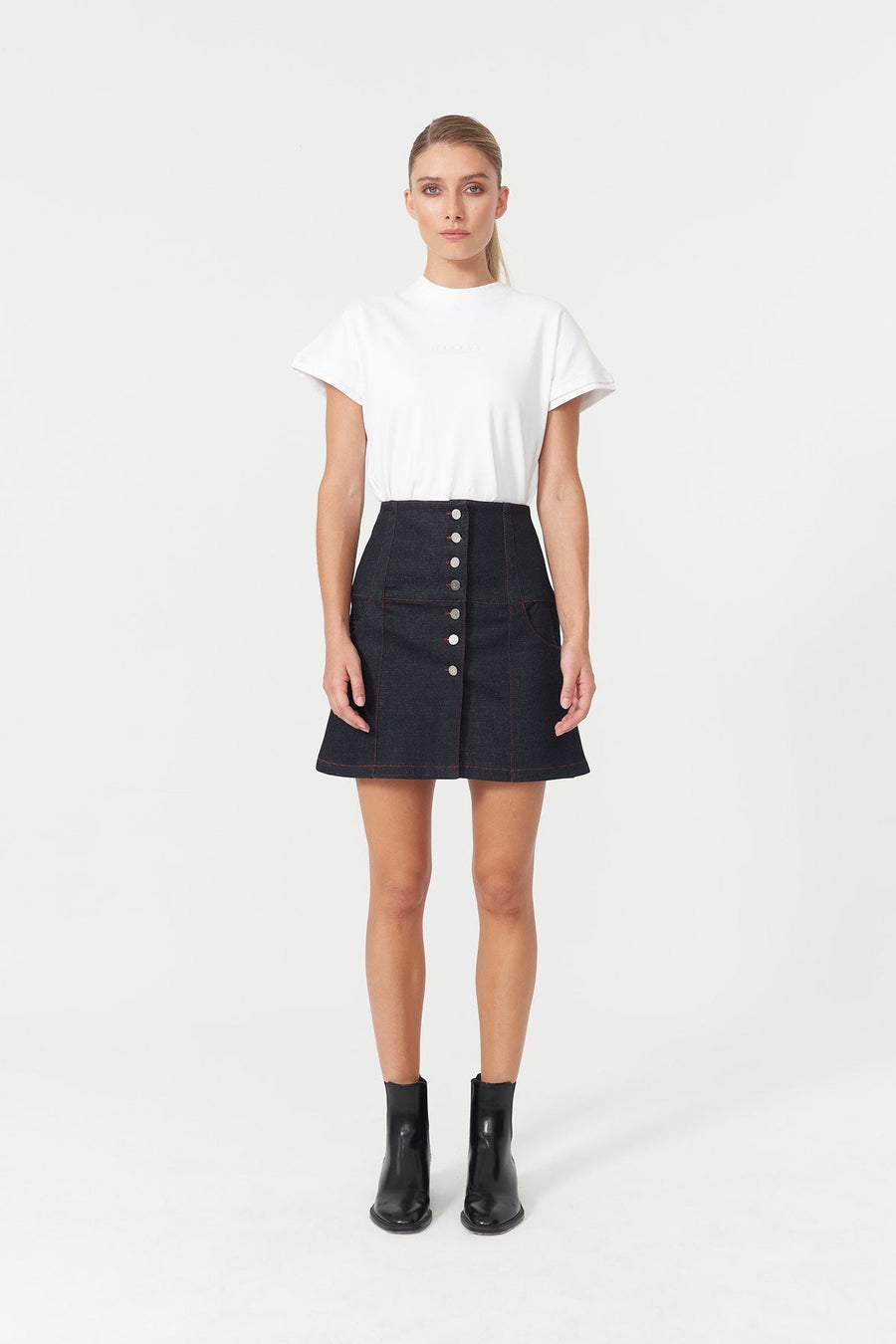 Chaby Blue Button Detail Mini Skirt