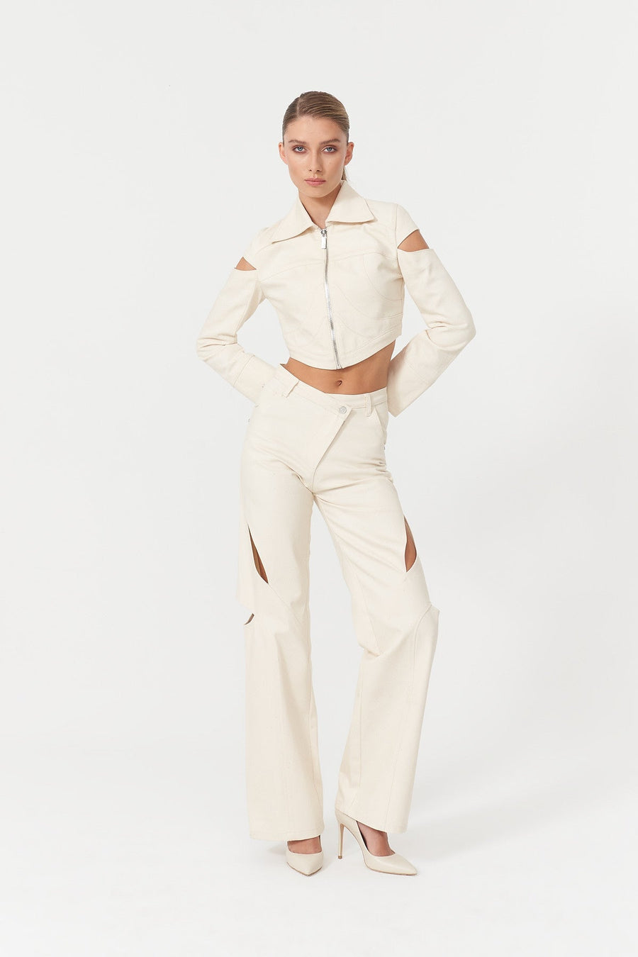 Chaby Cut Out Shoulder Ivory Jacket
