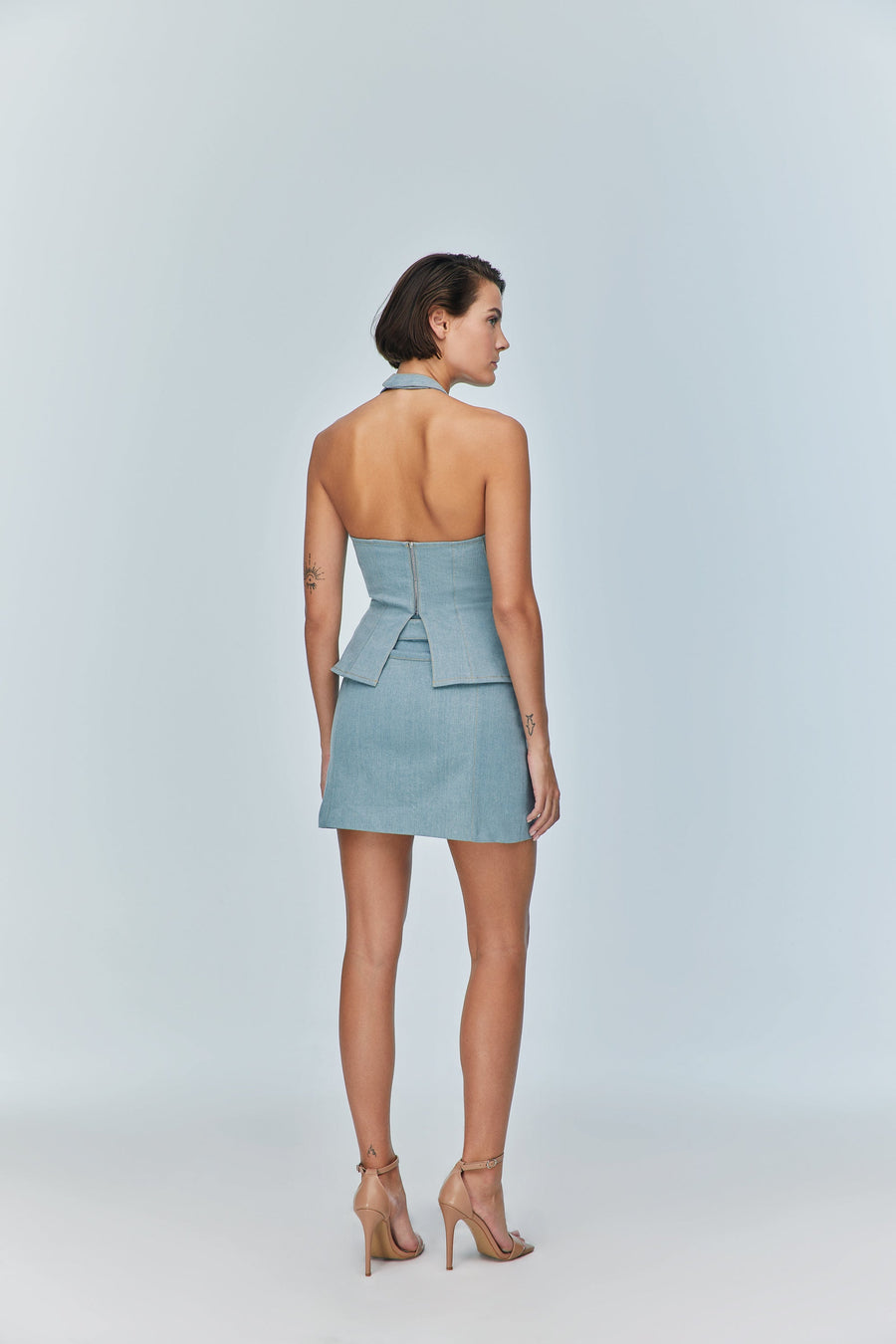 Monte J Logo Belted Blue Mini Skirt