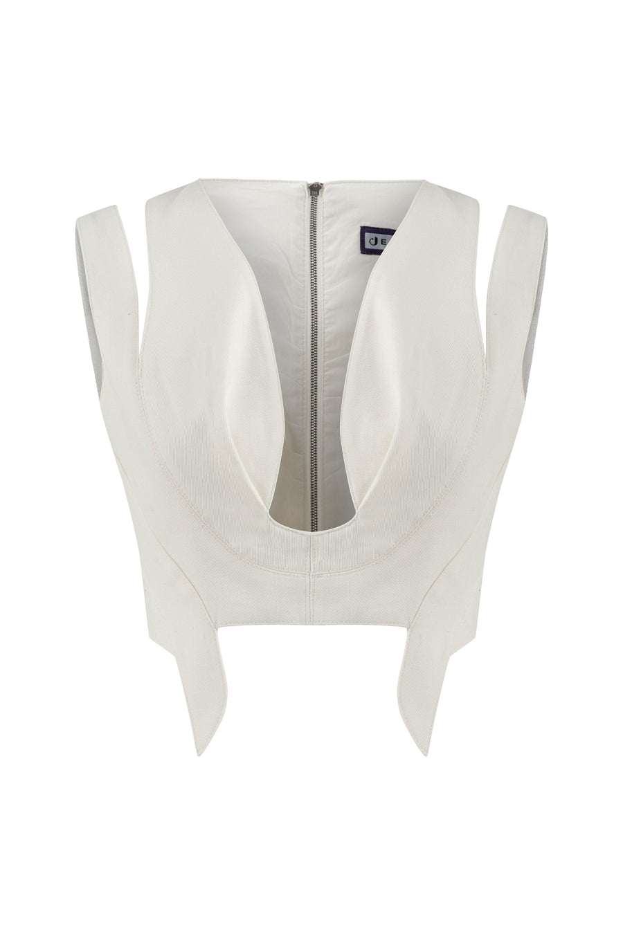 Ron Sleeveless Zippered White Crop Top