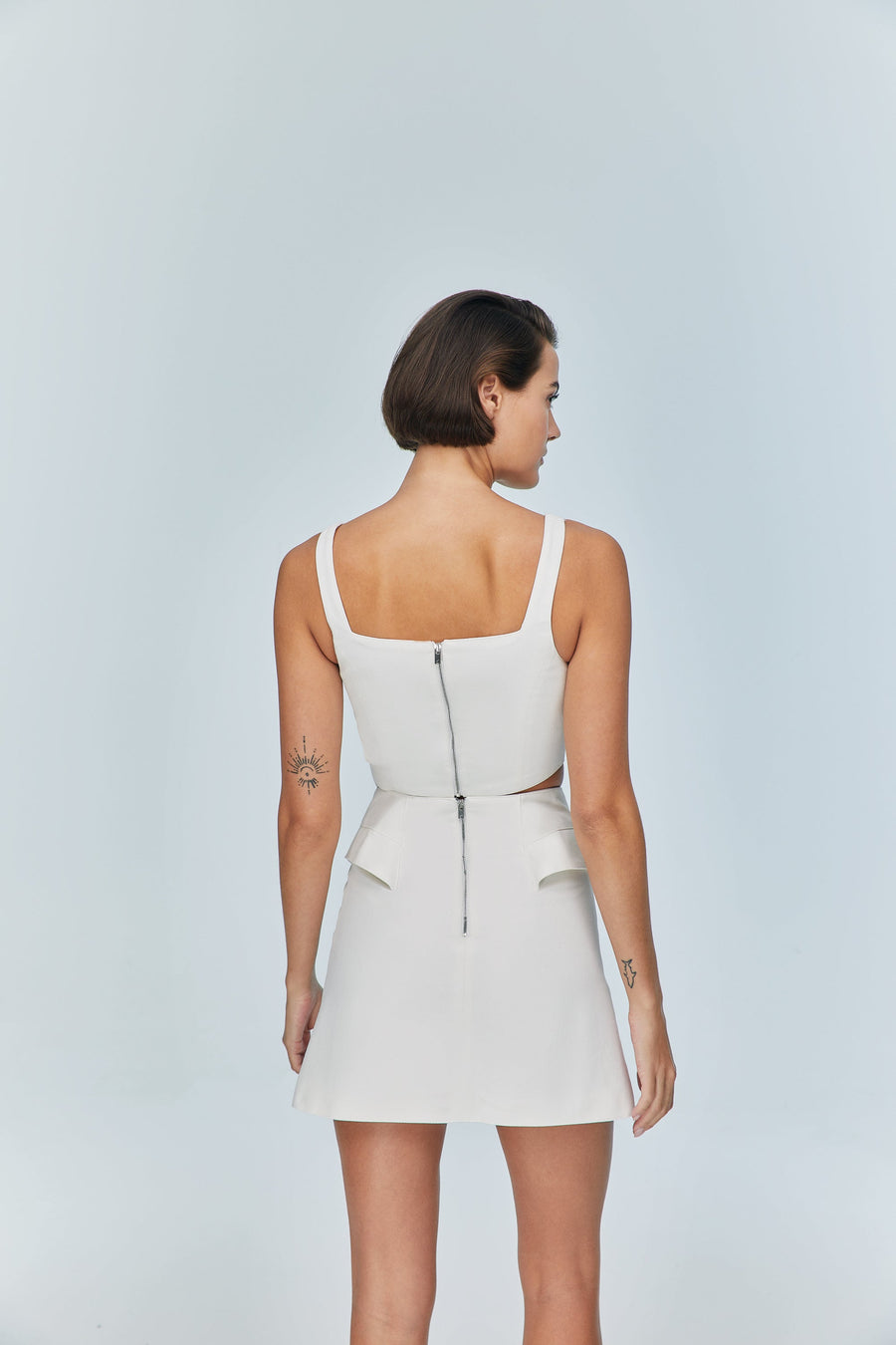 Ron Zippered Mini White Skirt