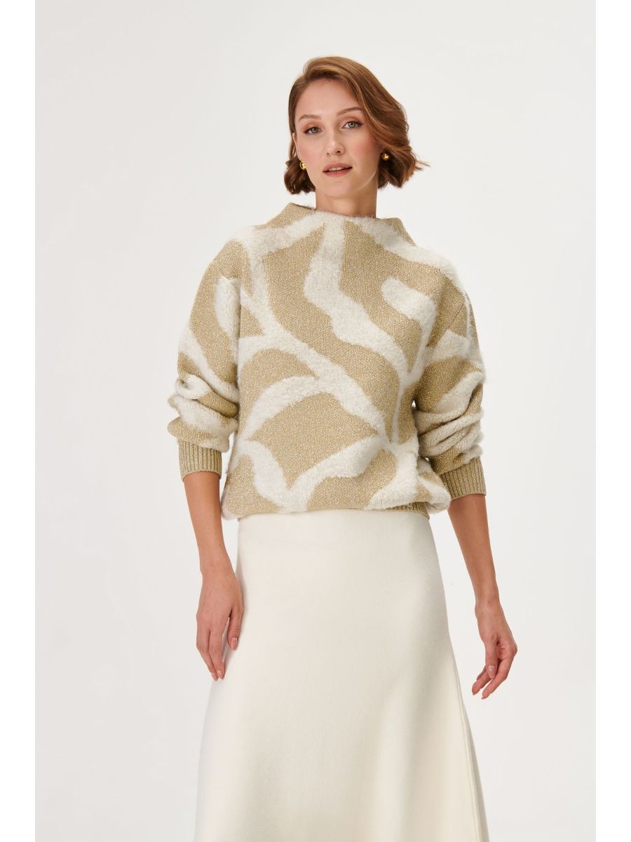 Beige Knitwear Sweater With Gold Pattern | Porterist