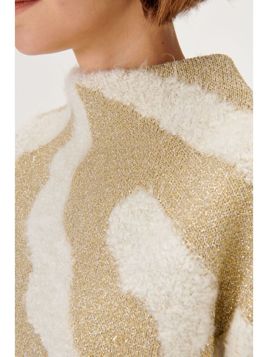 Beige Knitwear Sweater With Gold Pattern | Porterist
