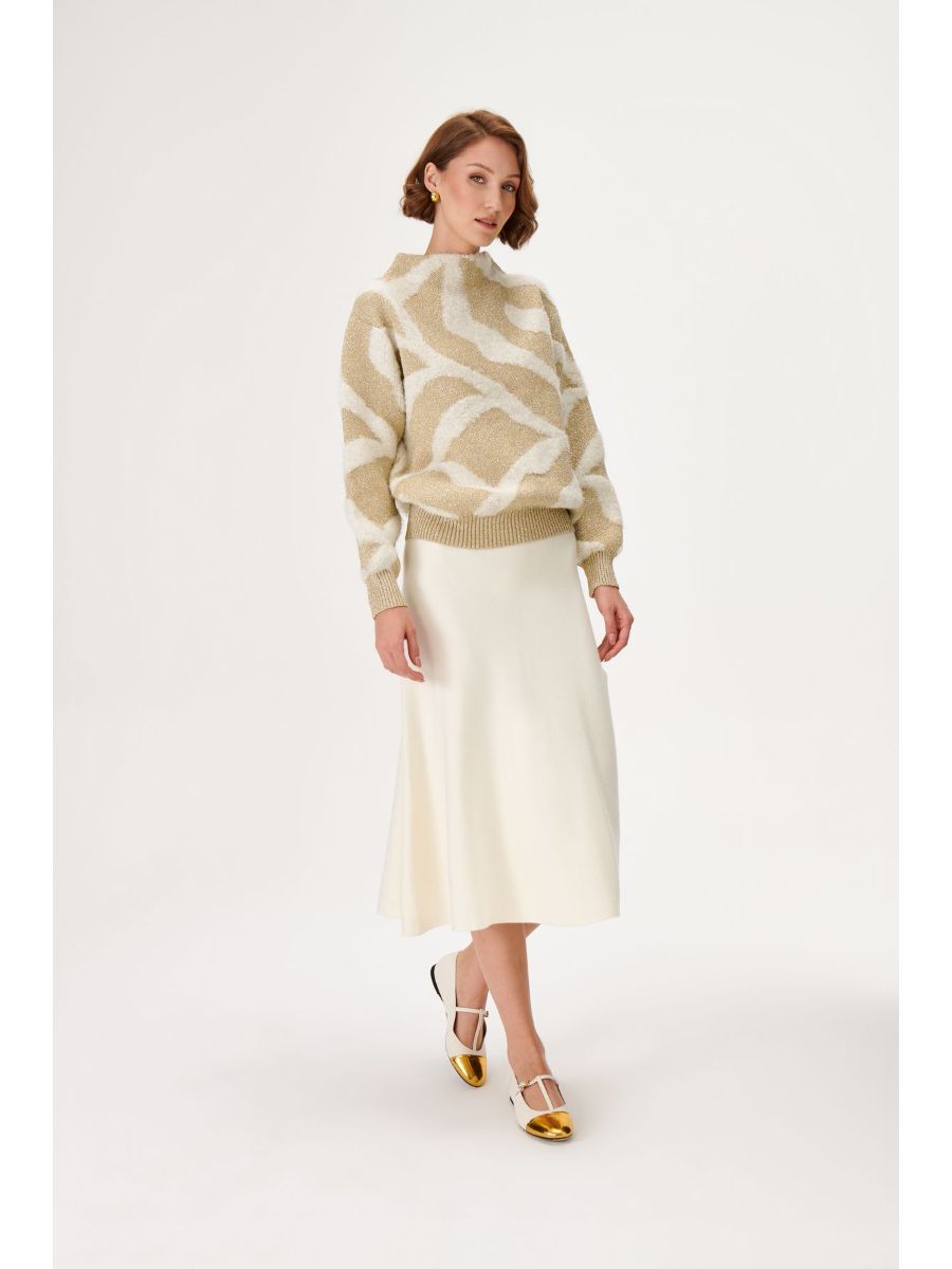 Beige Knitwear Sweater With Gold Pattern | Porterist