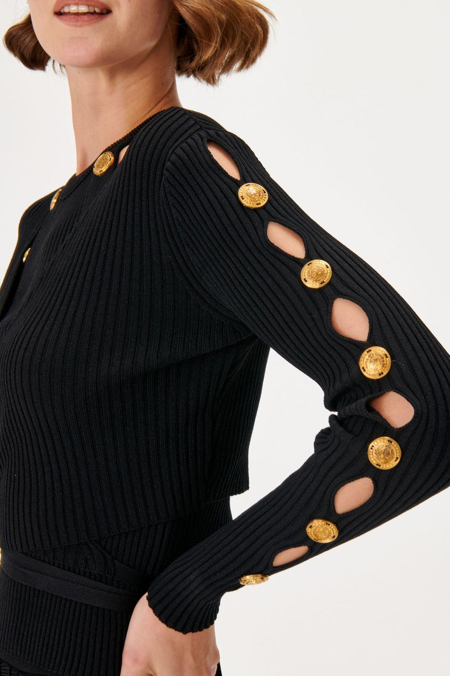 Black Double - breasted Knitwear Cardigan With Button
