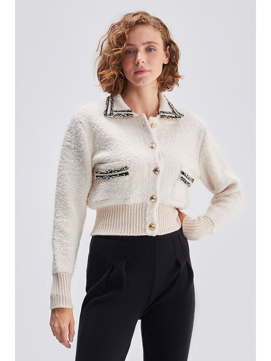 Black Knitwear Jacket With Stripe Details | Porterist