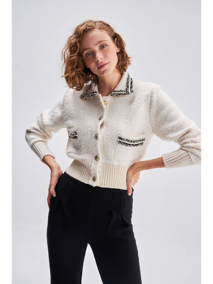 Black Knitwear Jacket With Stripe Details | Porterist