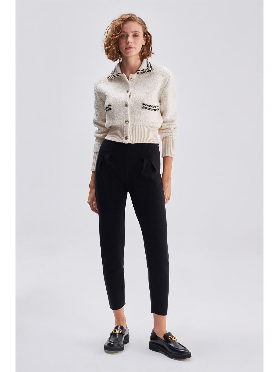 Black Knitwear Jacket With Stripe Details | Porterist