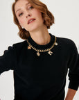 Black Knitwear Sweater With Handcrafted Accessory Details