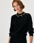 Black Knitwear Sweater With Handcrafted Accessory Details