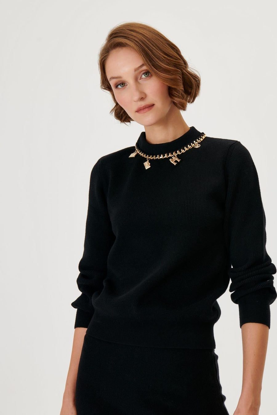 Black Knitwear Sweater With Handcrafted Accessory Details