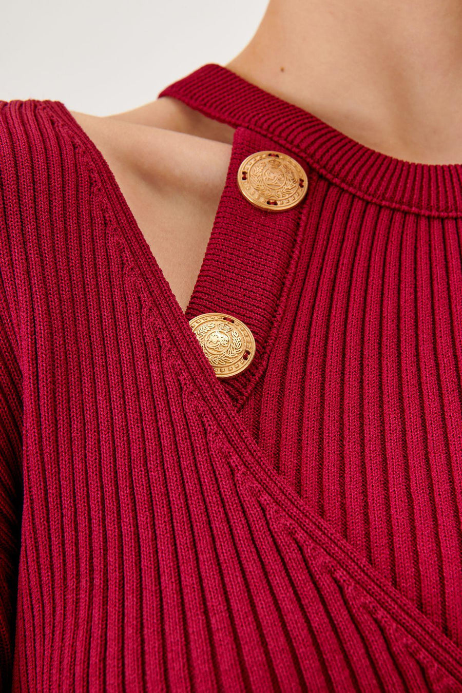 Burgundy Double - breasted Knitwear Cardigan With Button