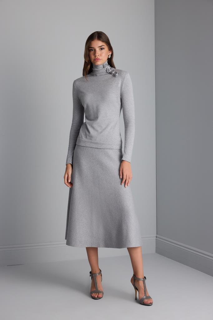 Flared Midi Knitwear Gray Skirt