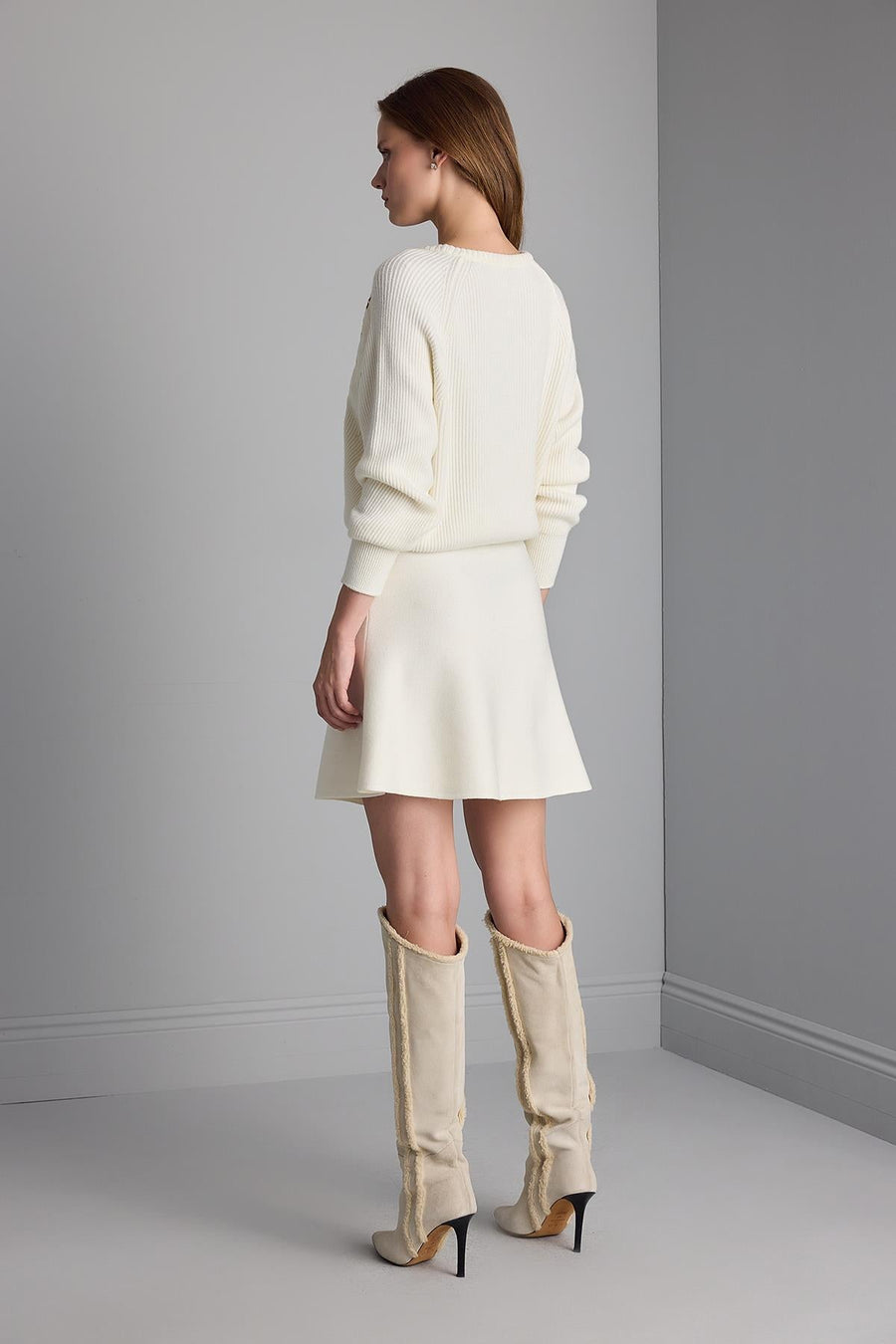 Flared Mini Knitwear Ivory Skirt