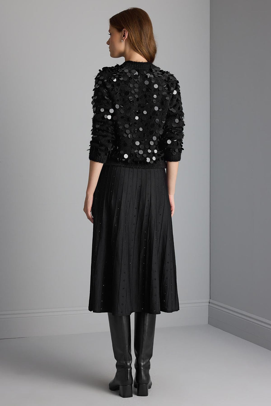 Handcrafted Sequined Black Knit Sweater