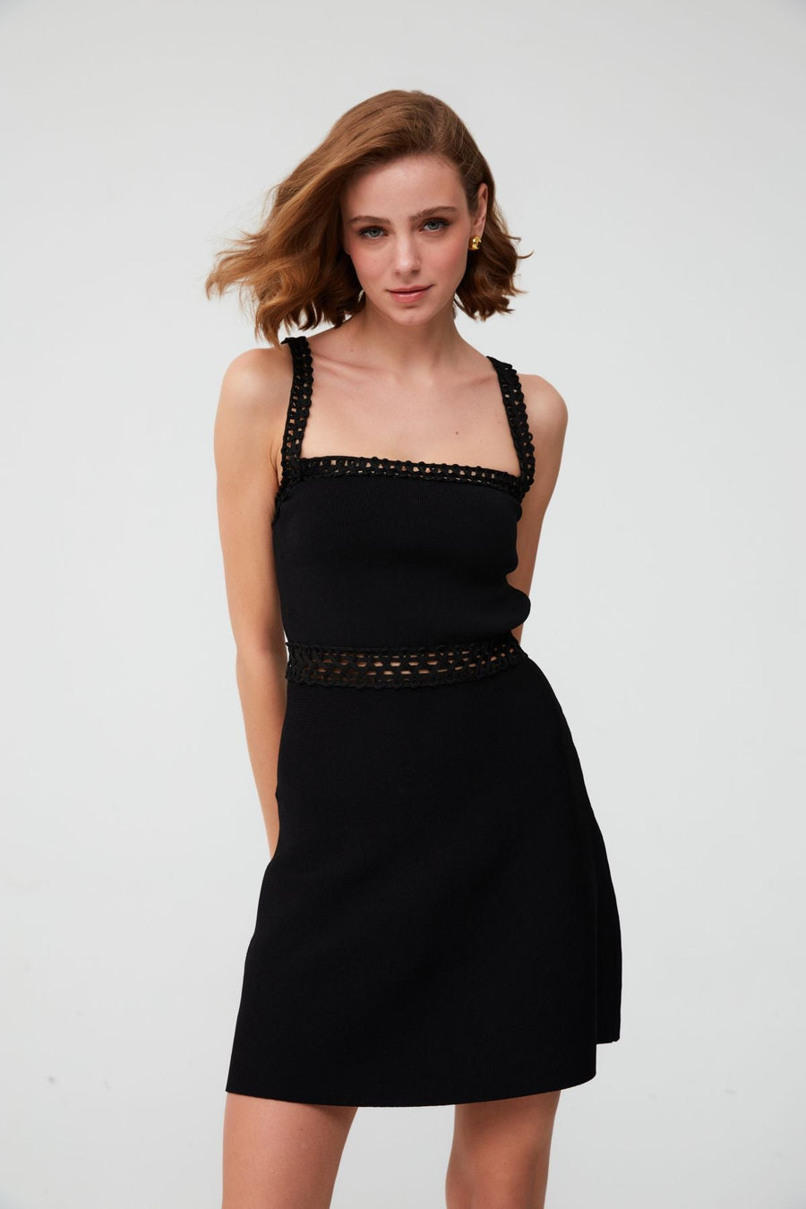 Lace Detailed Flared Black Mini Dress | Porterist