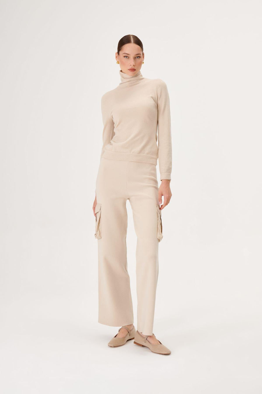 Pocket Detail Beige Knit Cargo Pants | Porterist