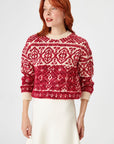 Red Crewneck Patterned Cotton Knitwear Sweater | Porterist