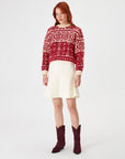 Red Crewneck Patterned Cotton Knitwear Sweater | Porterist