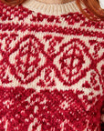 Red Crewneck Patterned Cotton Knitwear Sweater | Porterist