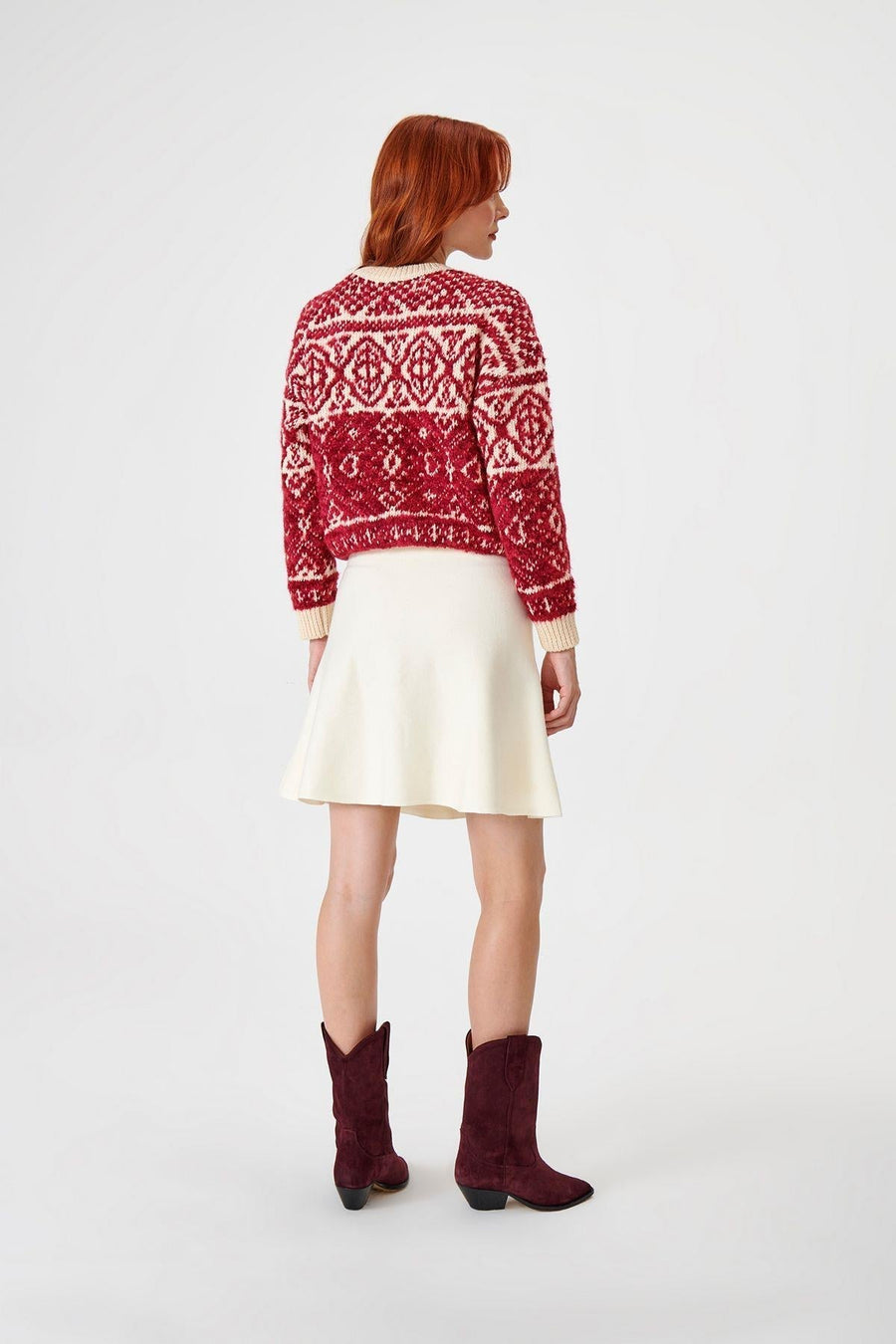 Red Crewneck Patterned Cotton Knitwear Sweater | Porterist