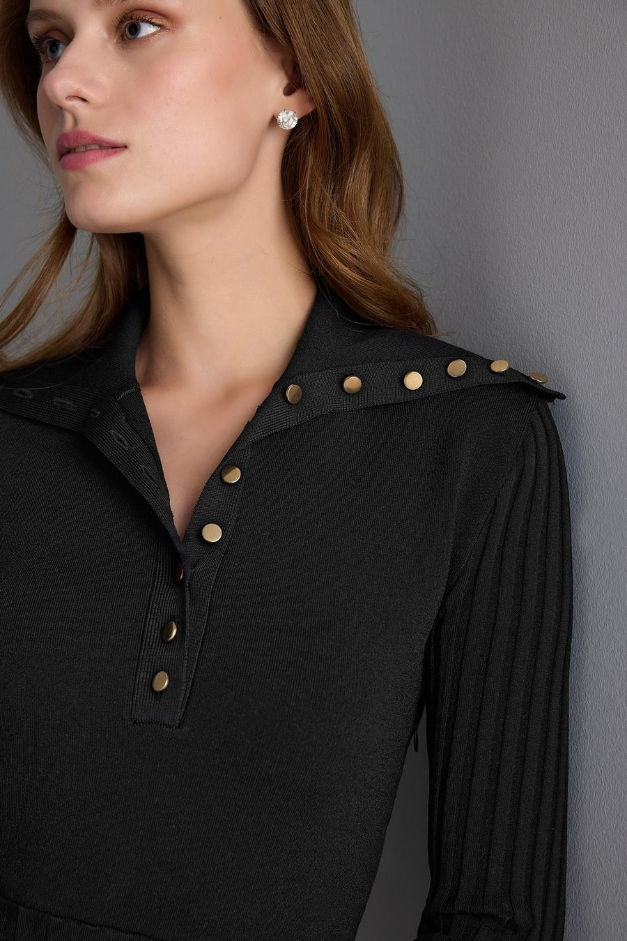 Join Us Ribbed Black Midi Sweater Dress with Button Detail - Porterist 4