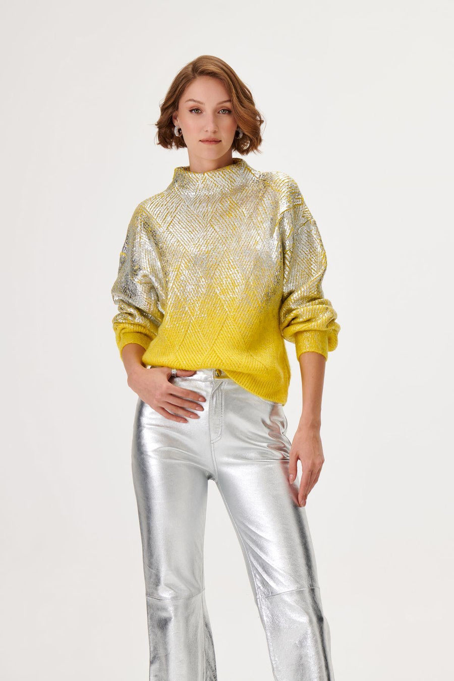 Shiny Print Crosshatch Knitted Sweater | Porterist