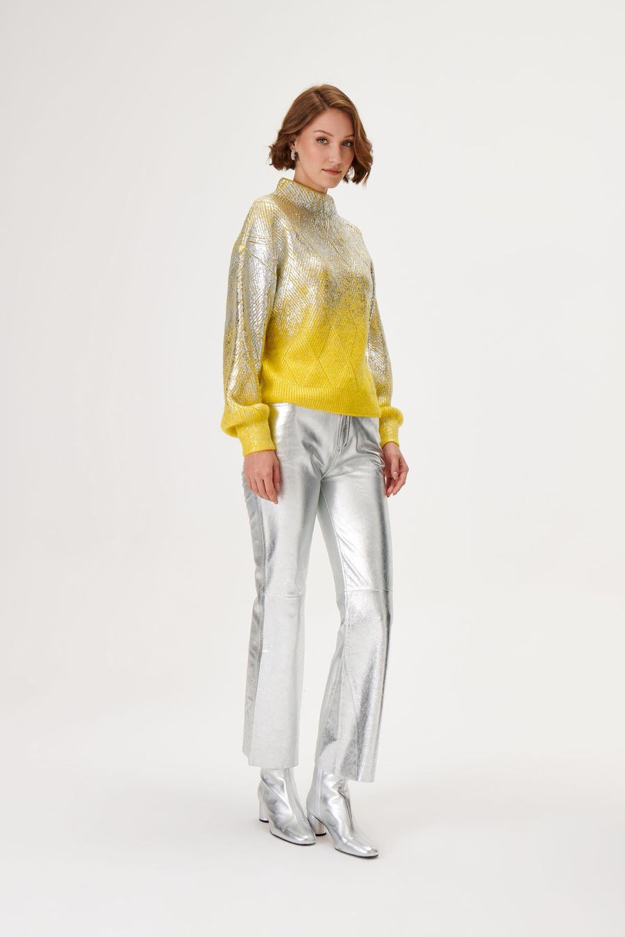 Shiny Print Crosshatch Knitted Sweater | Porterist