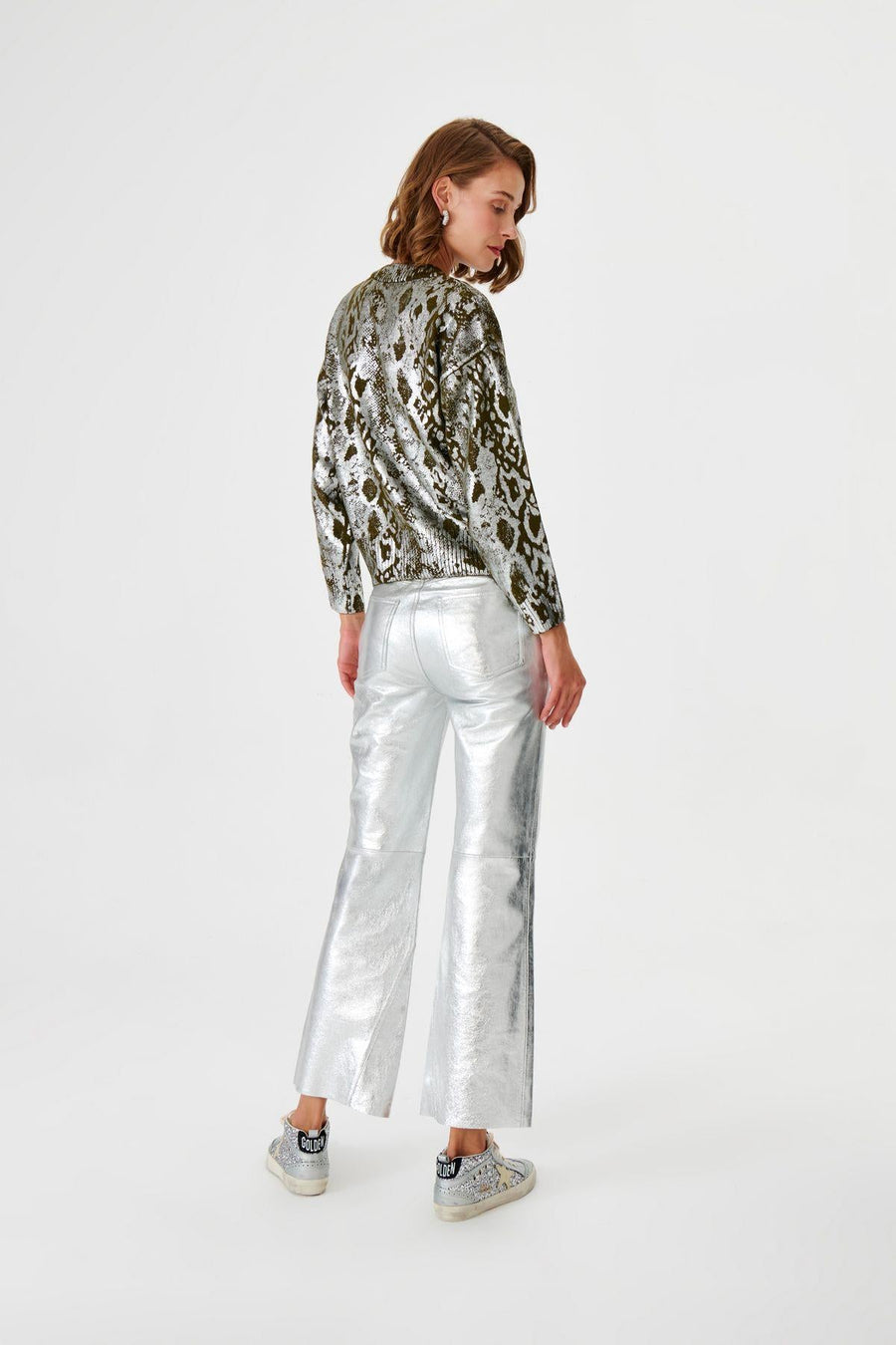 Shiny Snake Print Green Knitted Sweater | Porterist
