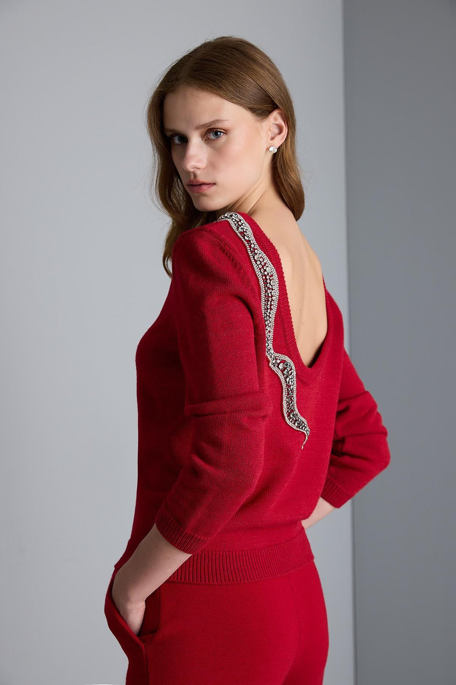 Join Us Snake Embroidered Red Knitwear Sweater - Porterist 1