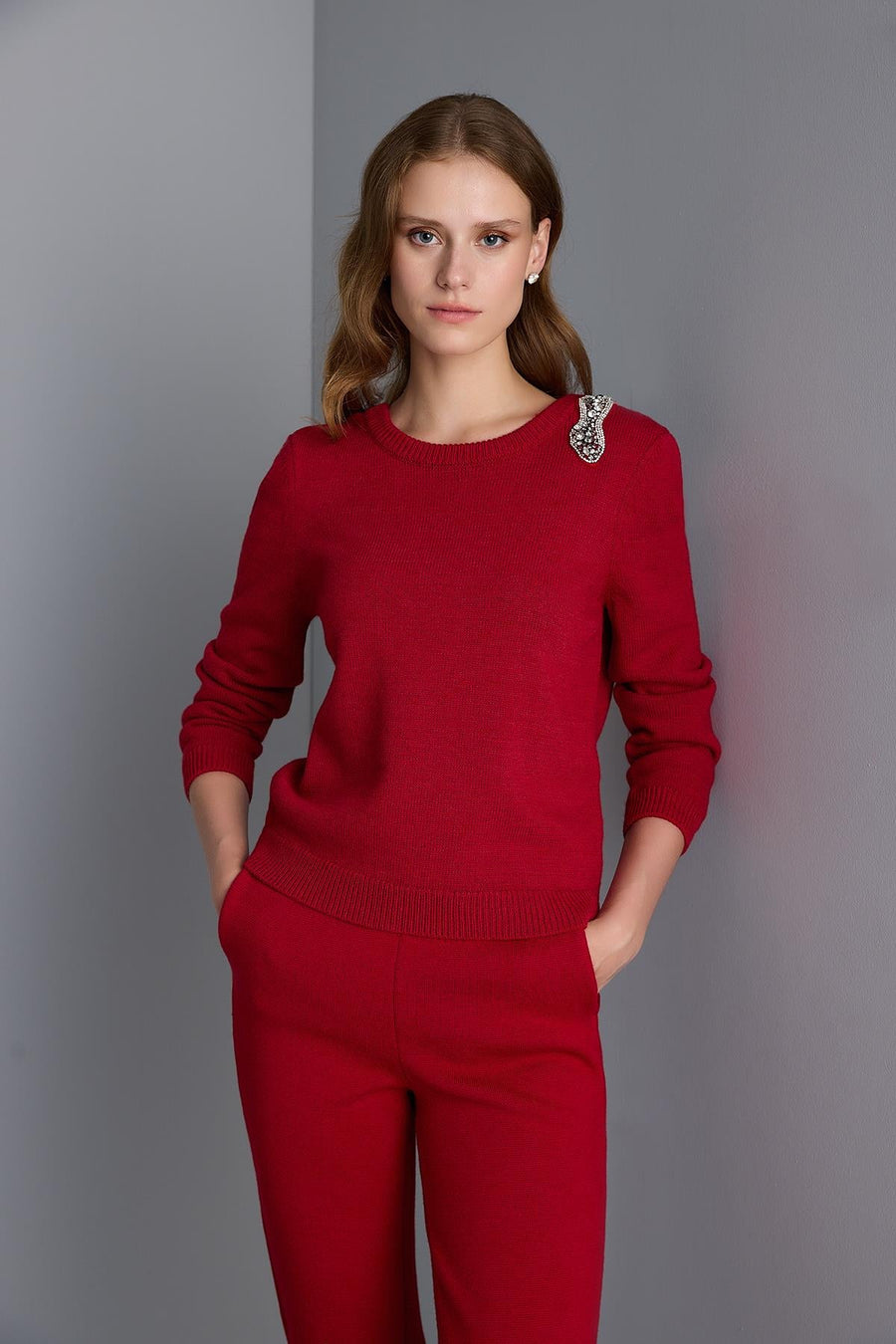 Join Us Snake Embroidered Red Knitwear Sweater - Porterist 2