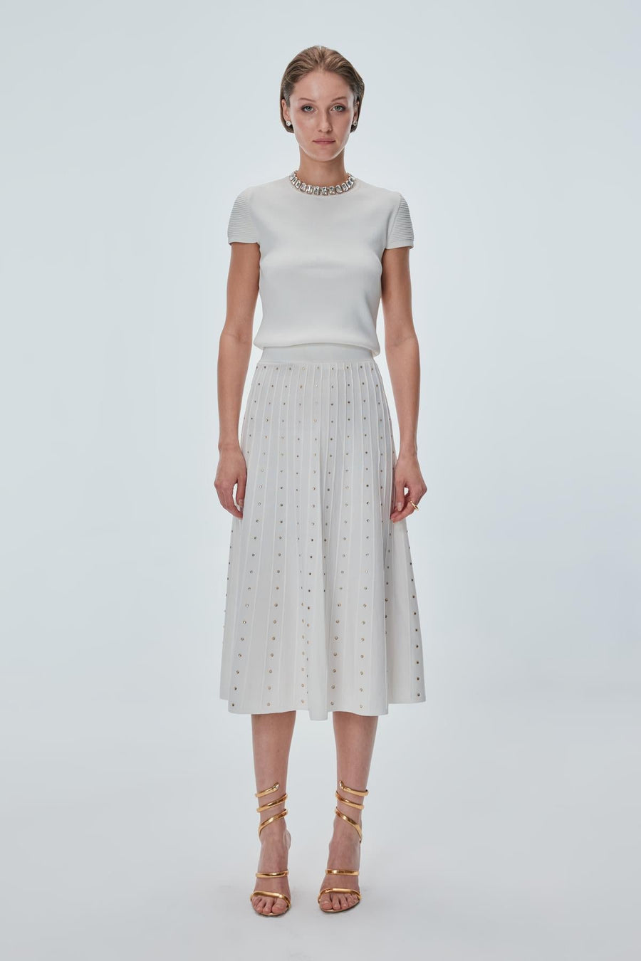 Stone Printed Pleated Ecru Midi Skirt Porterist - 2