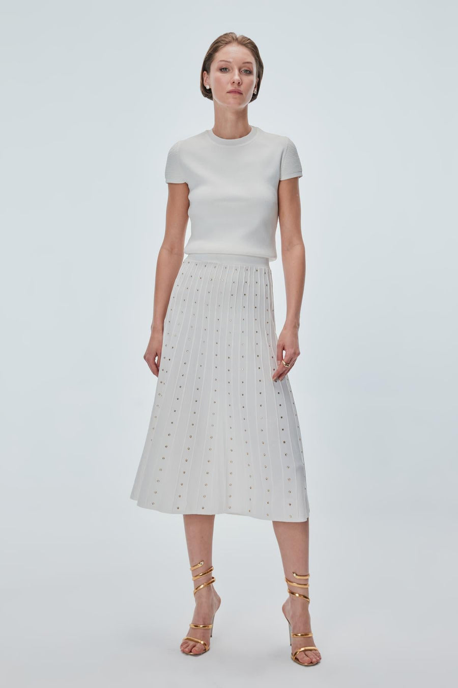 Stone Printed Pleated Ecru Midi Skirt Porterist - 3