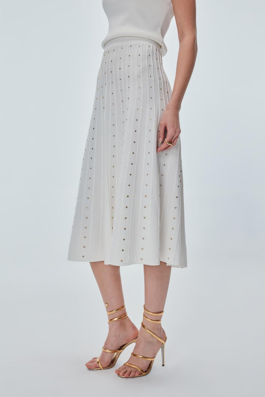 Stone Printed Pleated Ecru Midi Skirt Porterist - 4