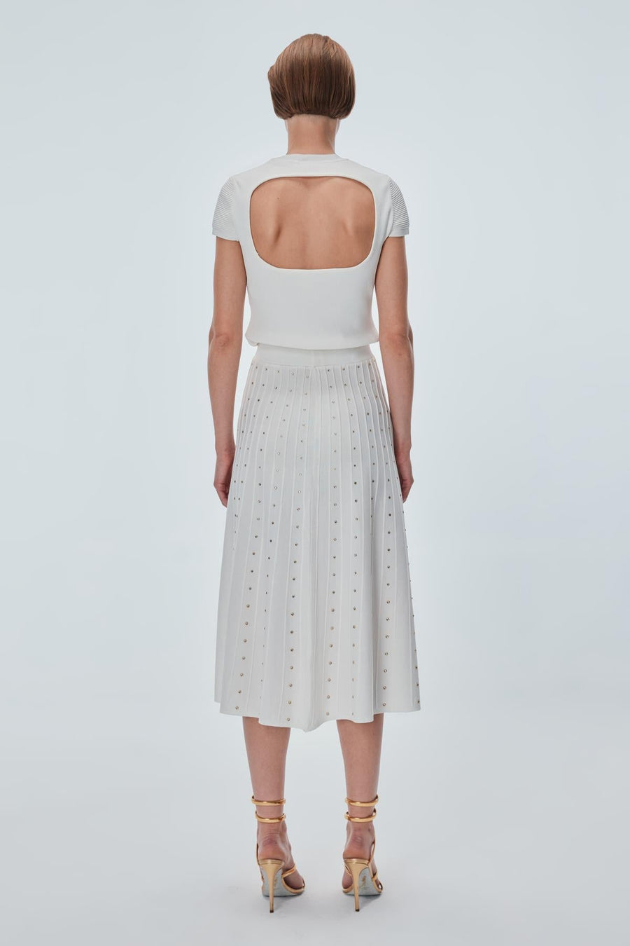 Stone Printed Pleated Ecru Midi Skirt Porterist - 5