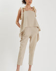 Silk Tie Ruffled Jumpsuit