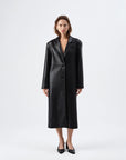 June Faux Leather Black Trench Coat