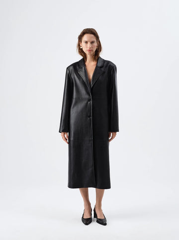 June Faux Leather Black Trench Coat