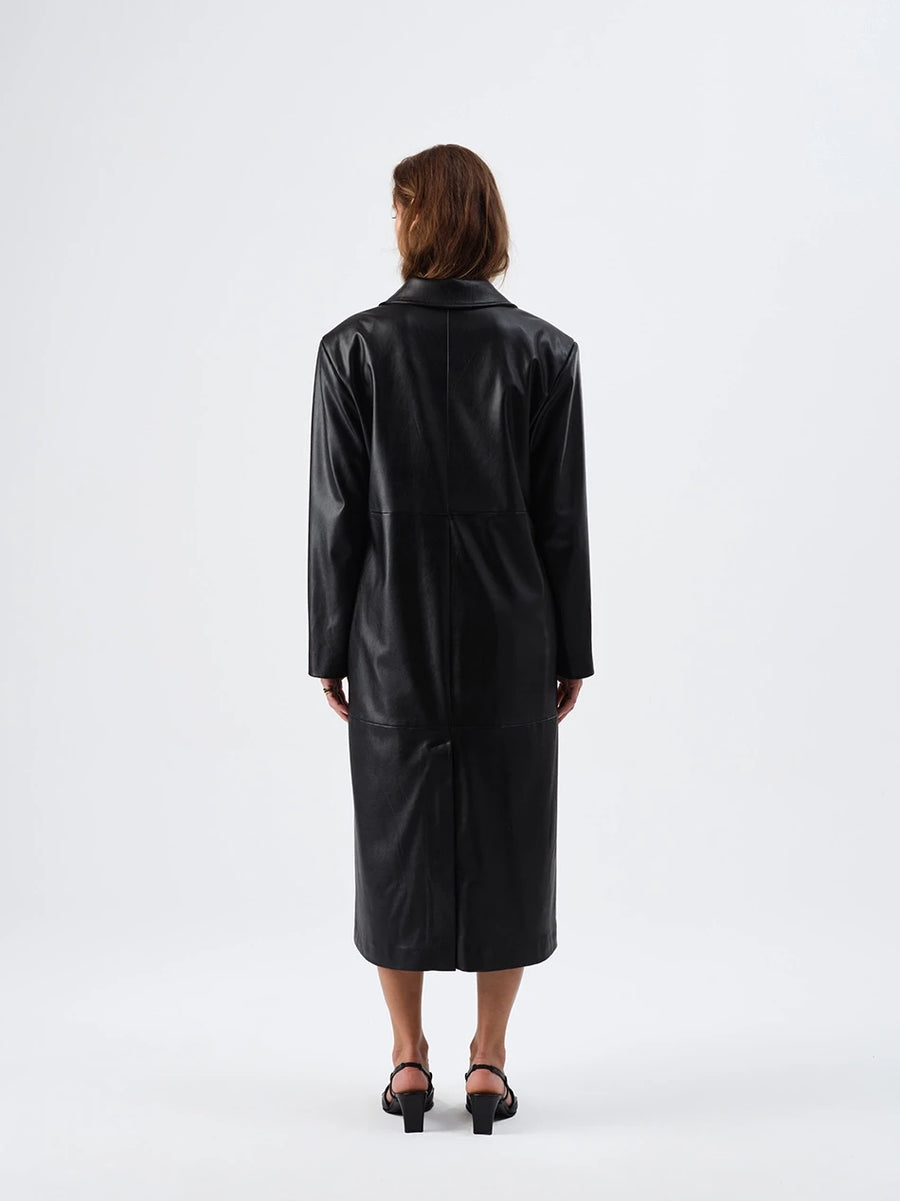 June Faux Leather Black Trench Coat