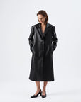 June Faux Leather Black Trench Coat