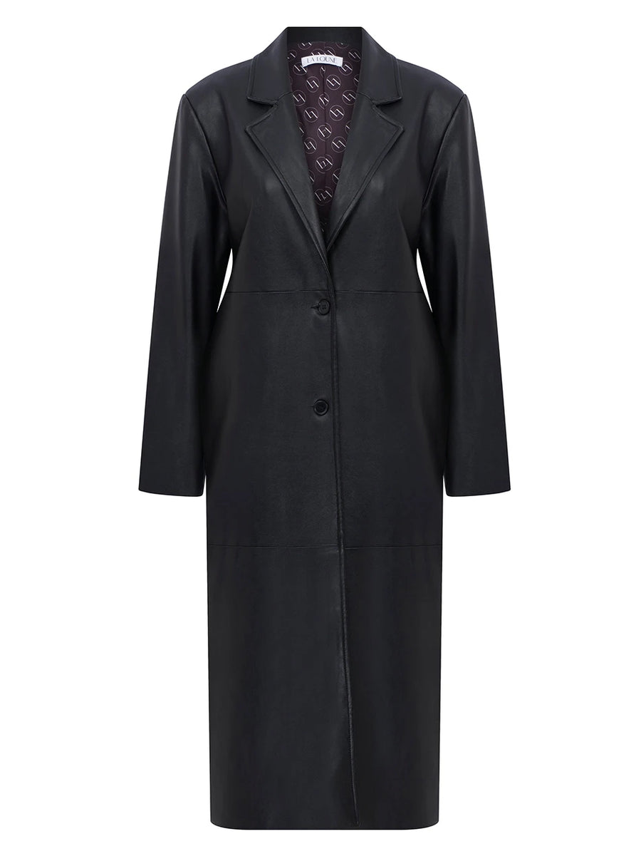 June Faux Leather Black Trench Coat