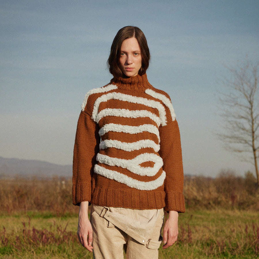 Jupiter Brown & Blue Hand - knitted Striped Sweater