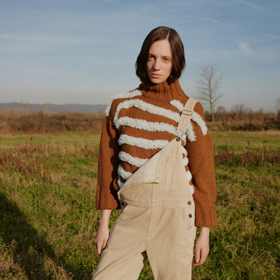 Jupiter Brown & Blue Hand - knitted Striped Sweater