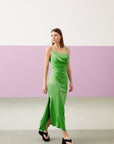 Green Degaje Collar Slim Strap Maxi Boy Dress