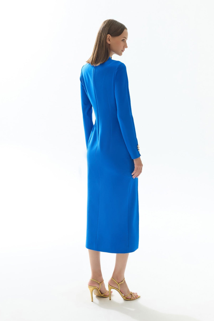 Saks Blue Drape and Slit Detailed Midi Dress
