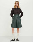 Knee Length Leather Pleated Skirt Green  - Porterist 1