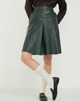 Knee Length Leather Pleated Skirt Green  - Porterist 3